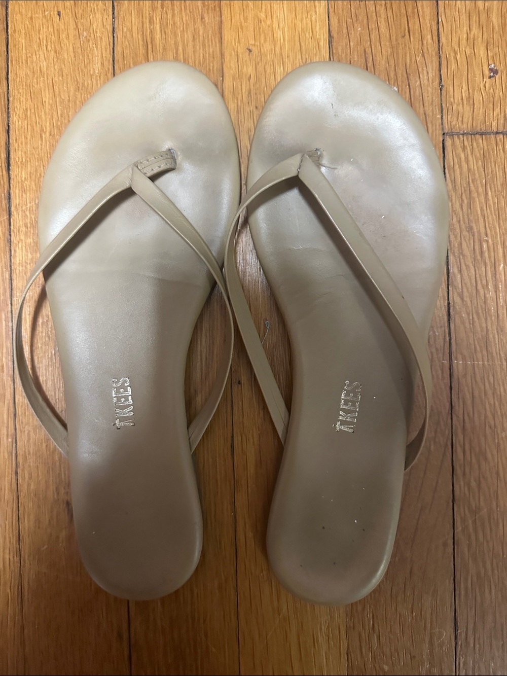 TKEES Beige Minimalist Single-Strap Flip Flop Sandals